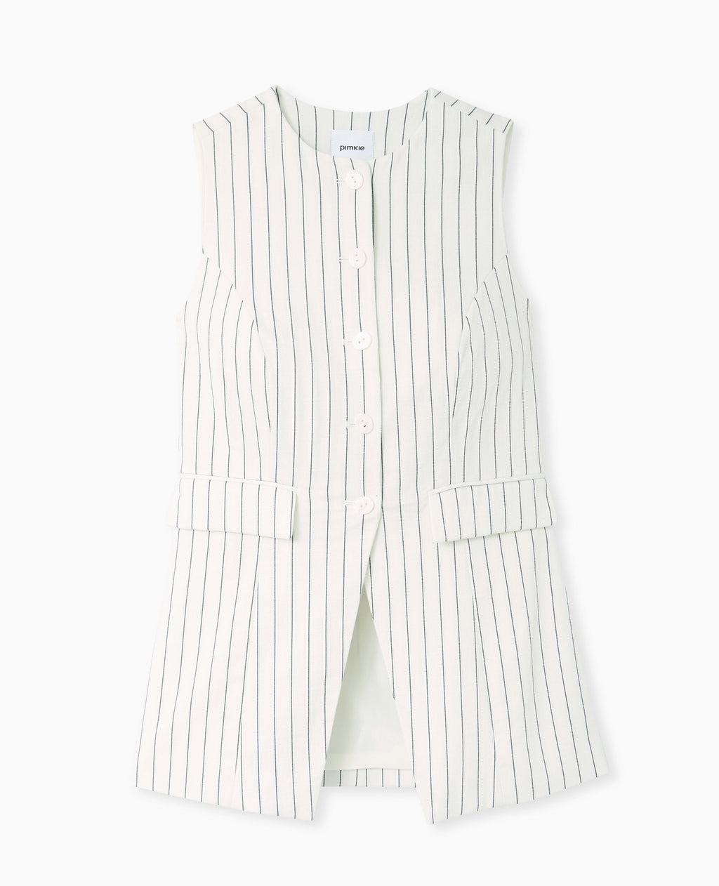 Veste longue sans manche avec fines rayures