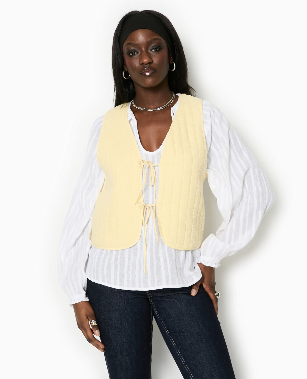 Veste sans manches en gaze de coton matelassée