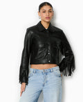 Veste courte en simili avec franges
