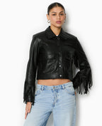 Veste courte en simili avec franges