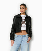 Veste courte en simili avec franges