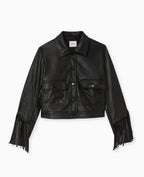 Veste courte en simili avec franges