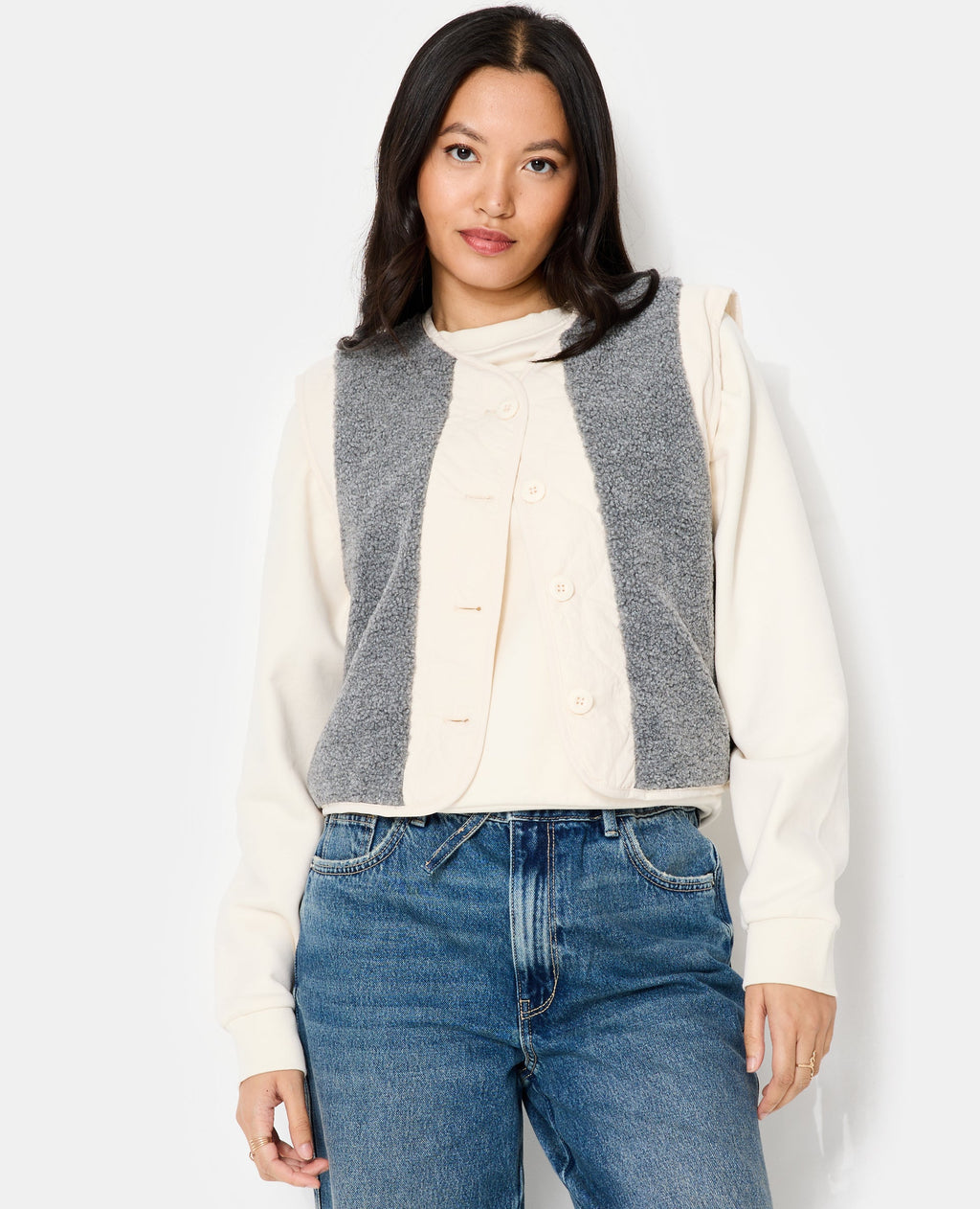 Veste sans manches avec empiècements sherpa