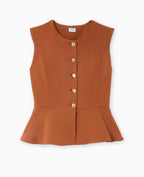 Veste sans manches peplum avec boutons fantaisie