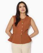 Veste sans manches peplum avec boutons fantaisie