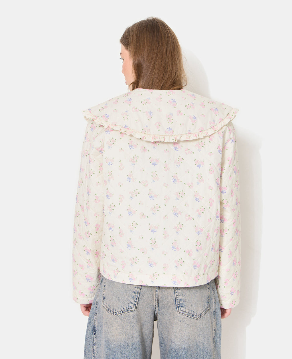 Veste matelassée motifs fleurs avec grand col