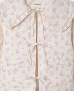 Veste matelassée motifs fleurs avec grand col