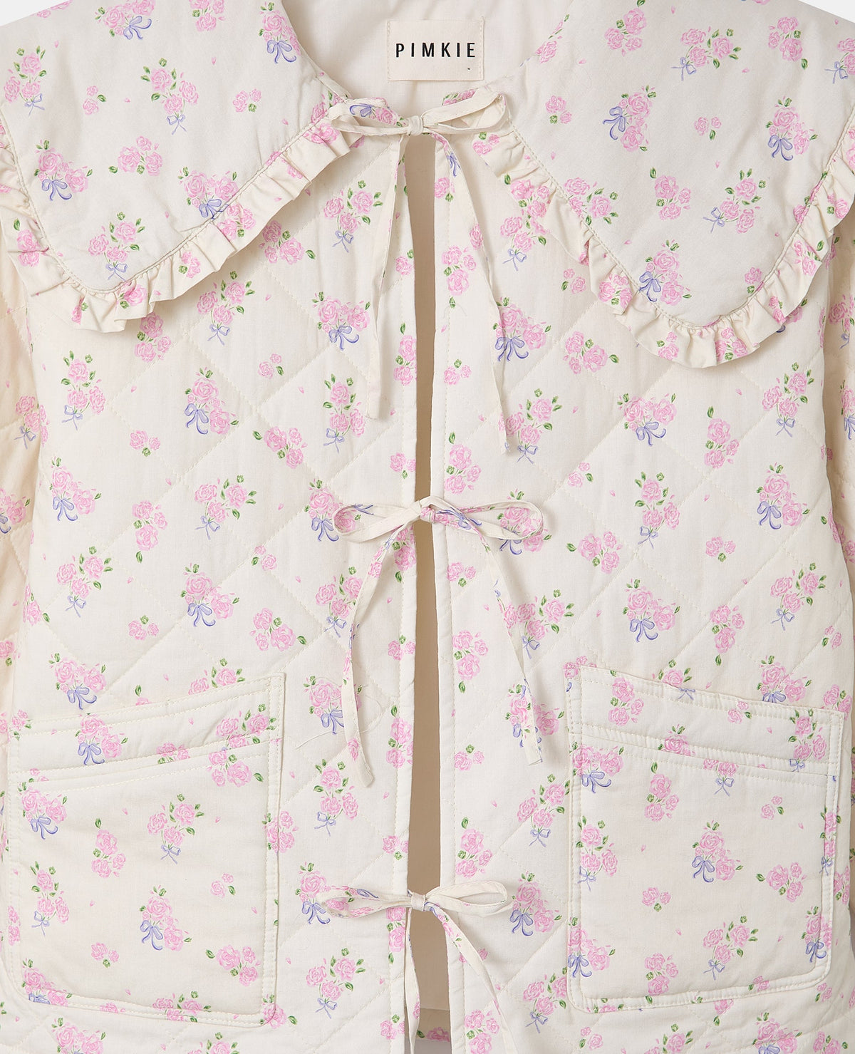 Veste matelassée motifs fleurs avec grand col