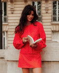 Veste cintrée manches ballons motif pois