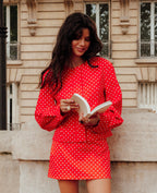 Veste cintrée manches ballons motif pois
