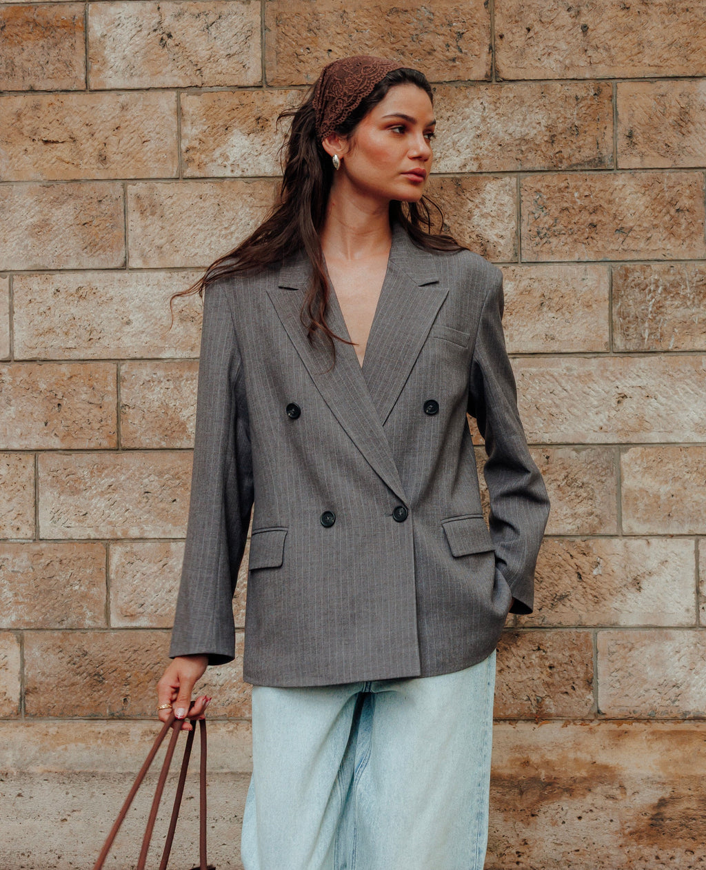 Veste blazer oversize fines rayures