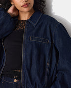 Veste boule en jean avec col chemise