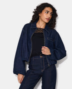 Veste boule en jean avec col chemise