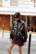 Blouson en simili forme vintage avec col montant