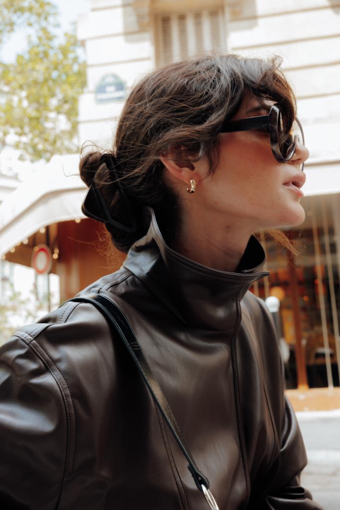 Blouson en simili forme vintage avec col montant
