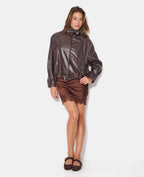 Blouson en simili forme vintage avec col montant