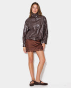 Blouson en simili forme vintage avec col montant