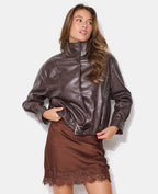 Blouson en simili forme vintage avec col montant
