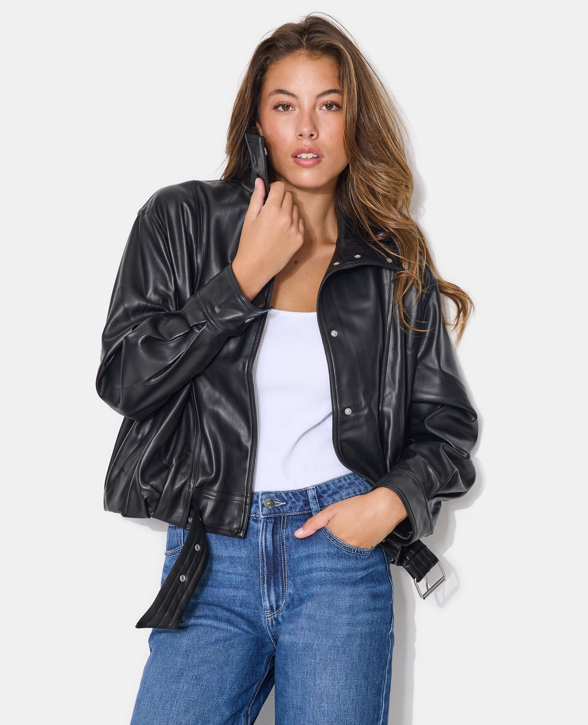 Blouson en simili forme vintage avec col montant