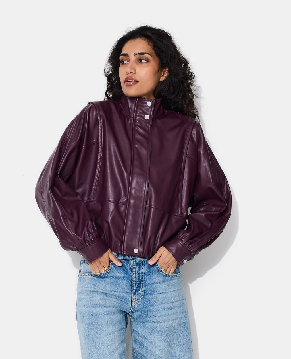 Veste en simili col montant