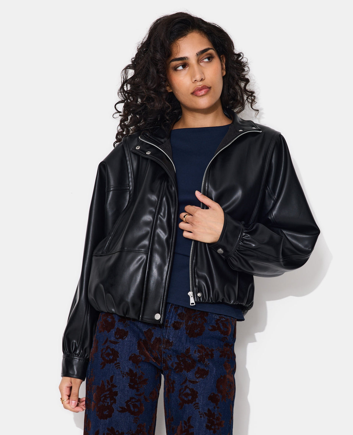 Veste en simili col montant