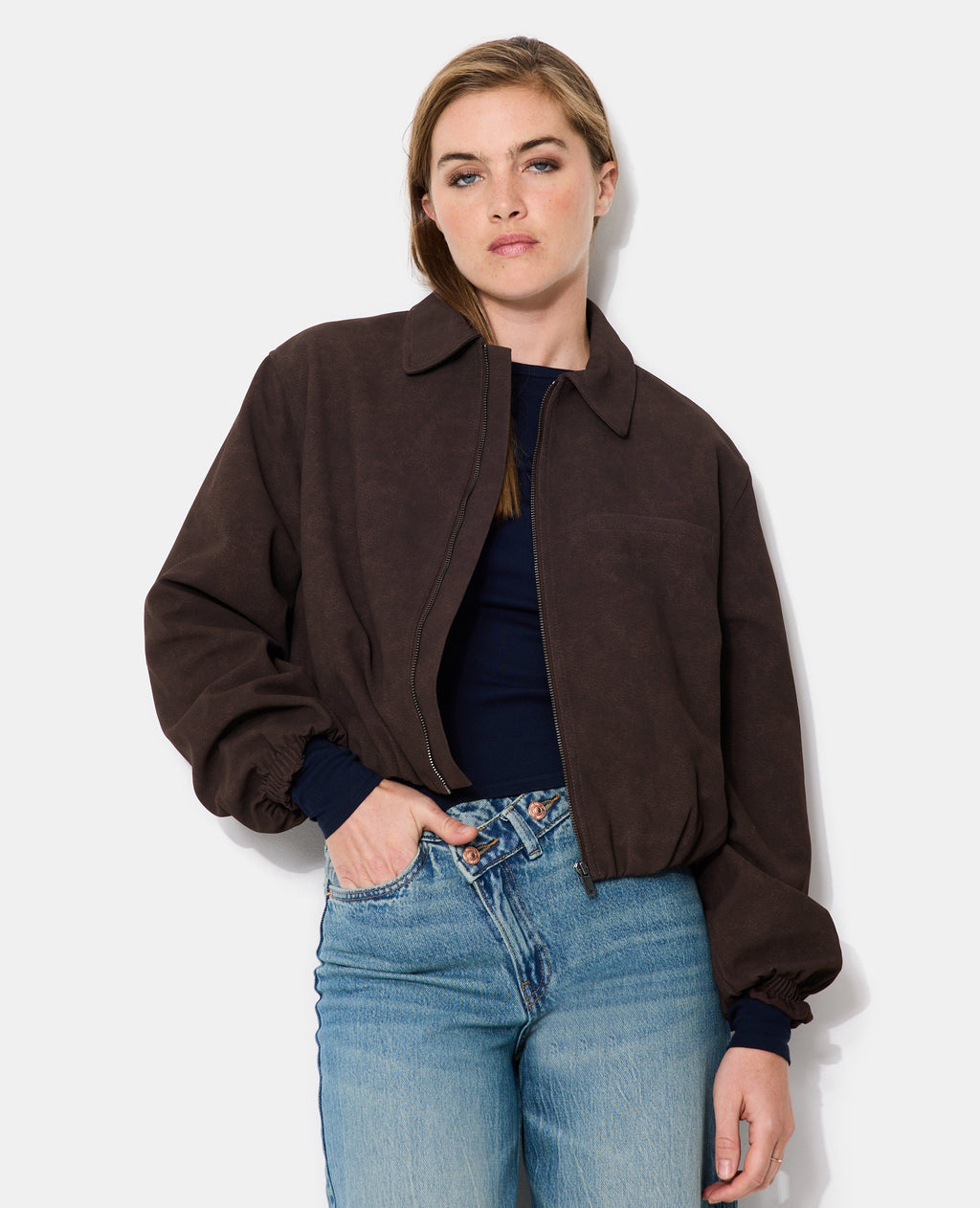Veste boule zippée en suédine