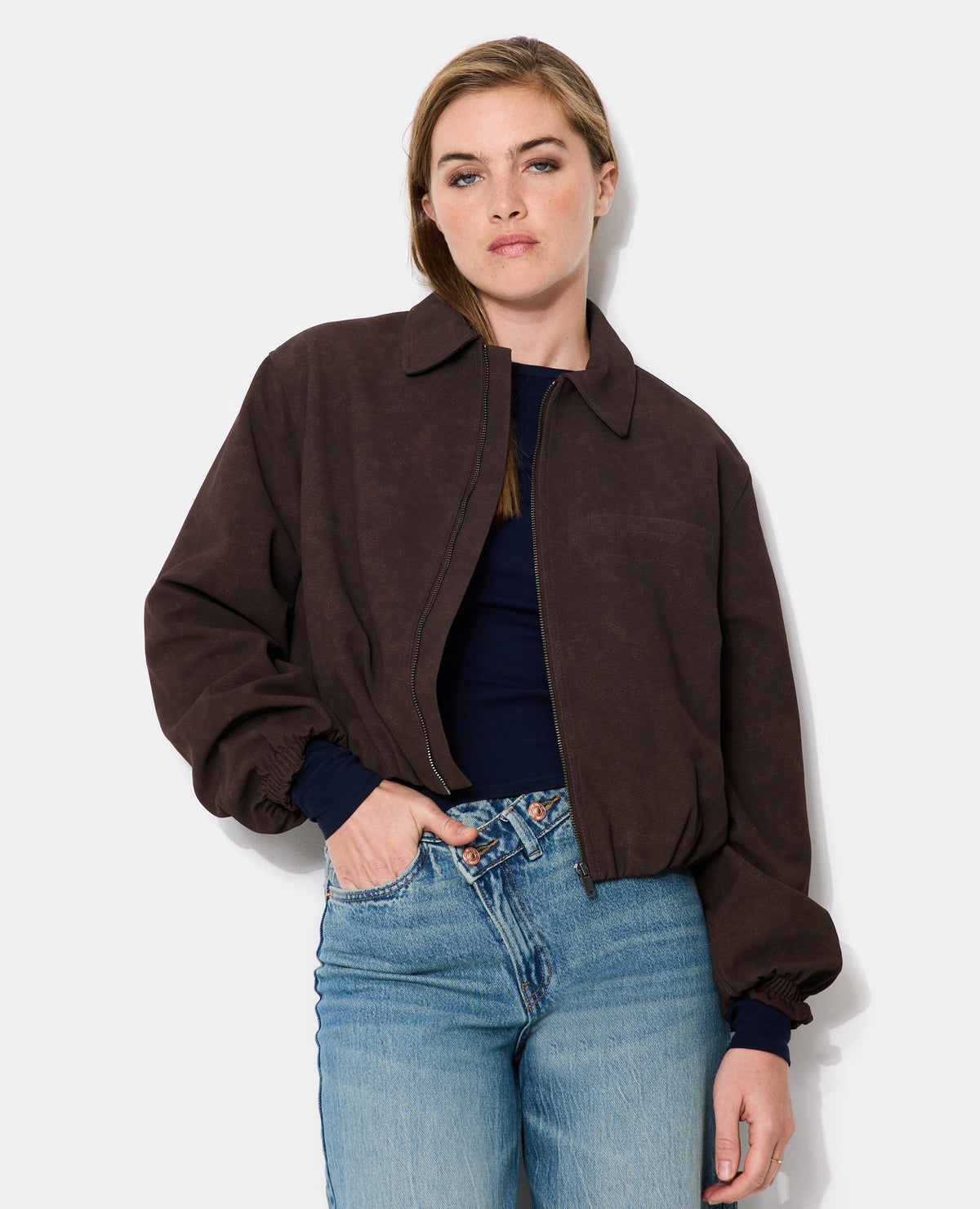 Veste boule zippée en suédine