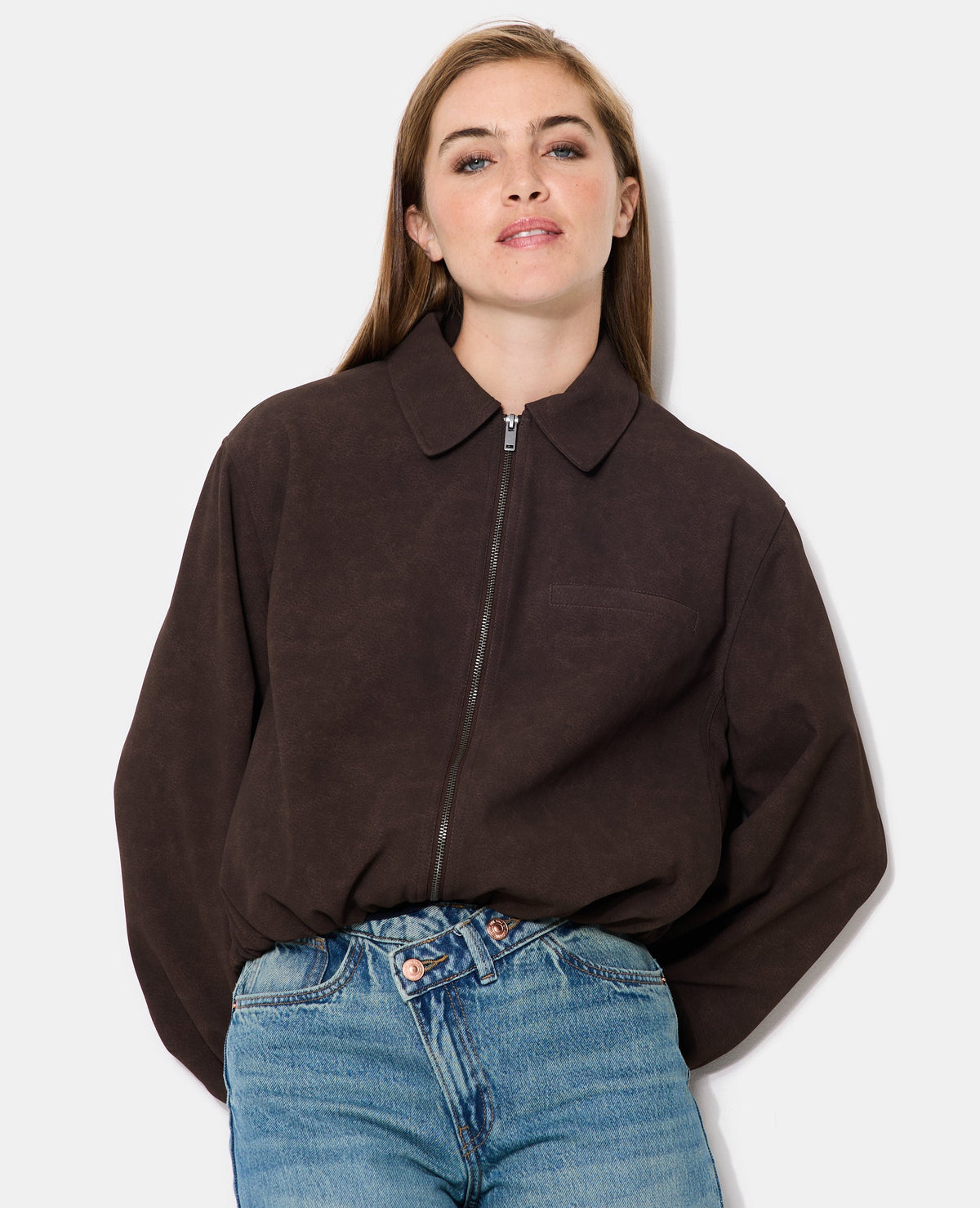Veste boule zippée en suédine