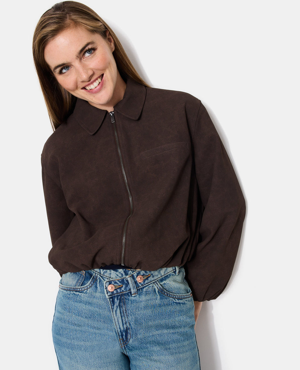 Veste boule zippée en suédine
