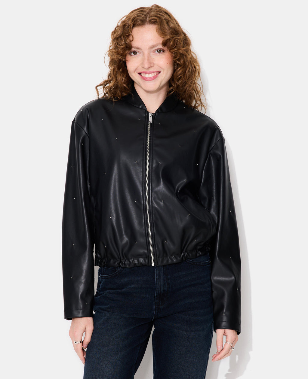 Blouson bomber en simili avec clous