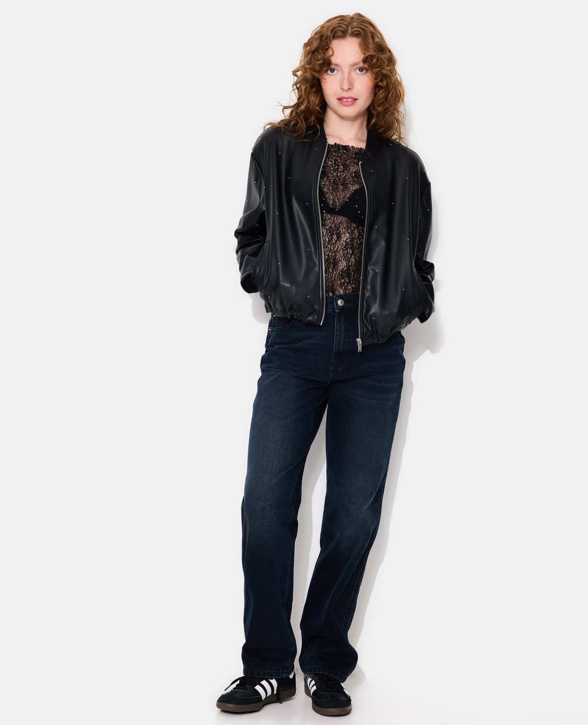 Blouson bomber en simili avec clous