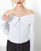 Top zippé encolure Bardot