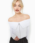Top zippé encolure Bardot