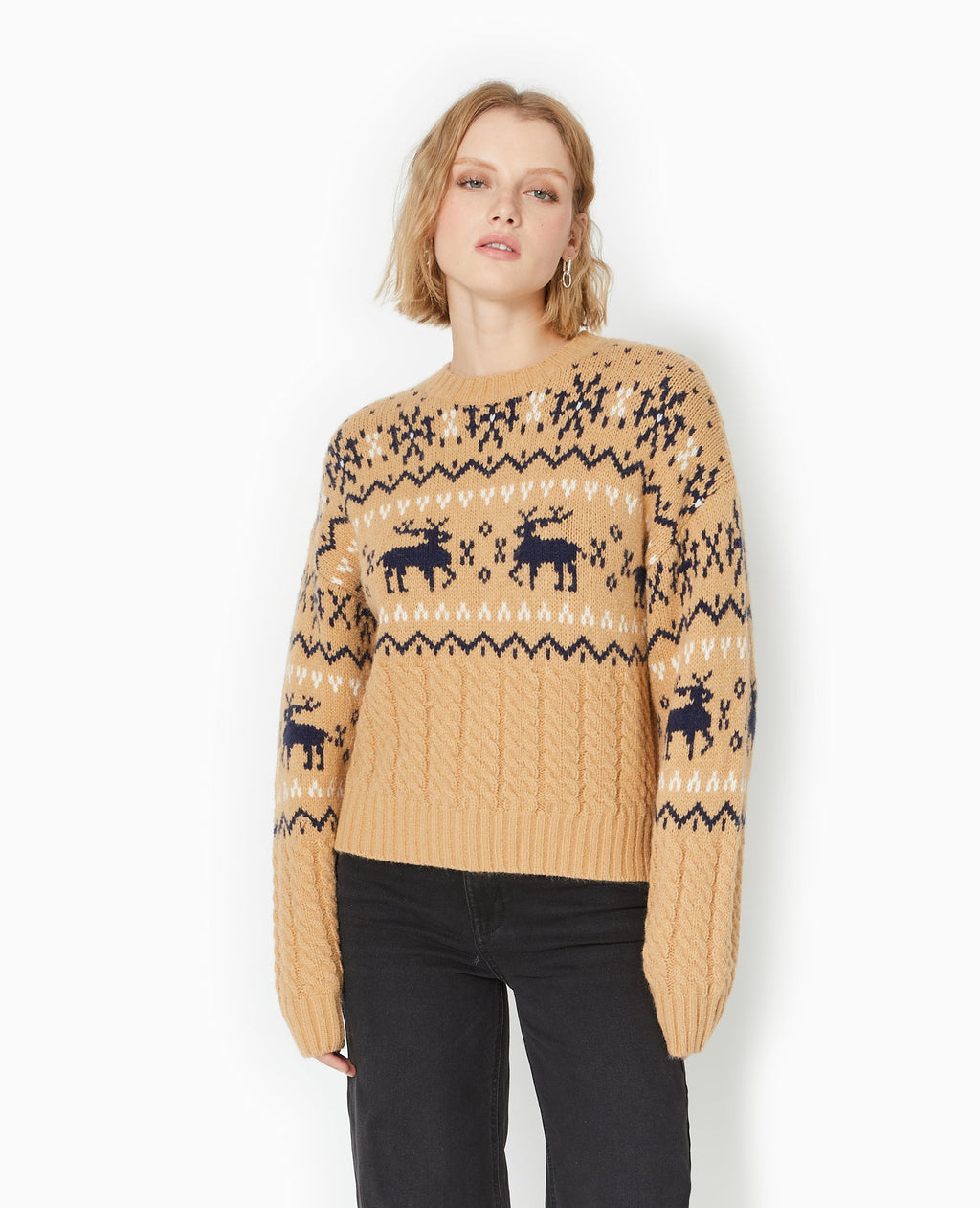 Pull de Noël jacquard avec torsades