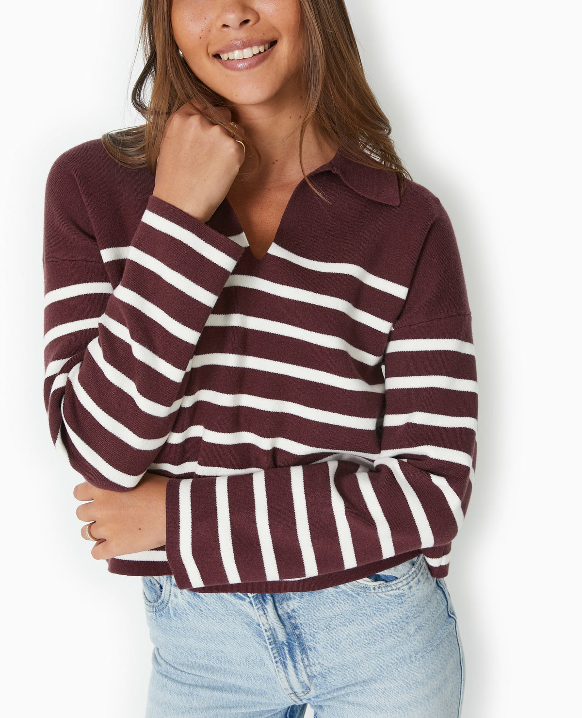 Pull avec col en maille rayée
