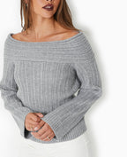 Pull en maille côtelée avec encolure Bardot