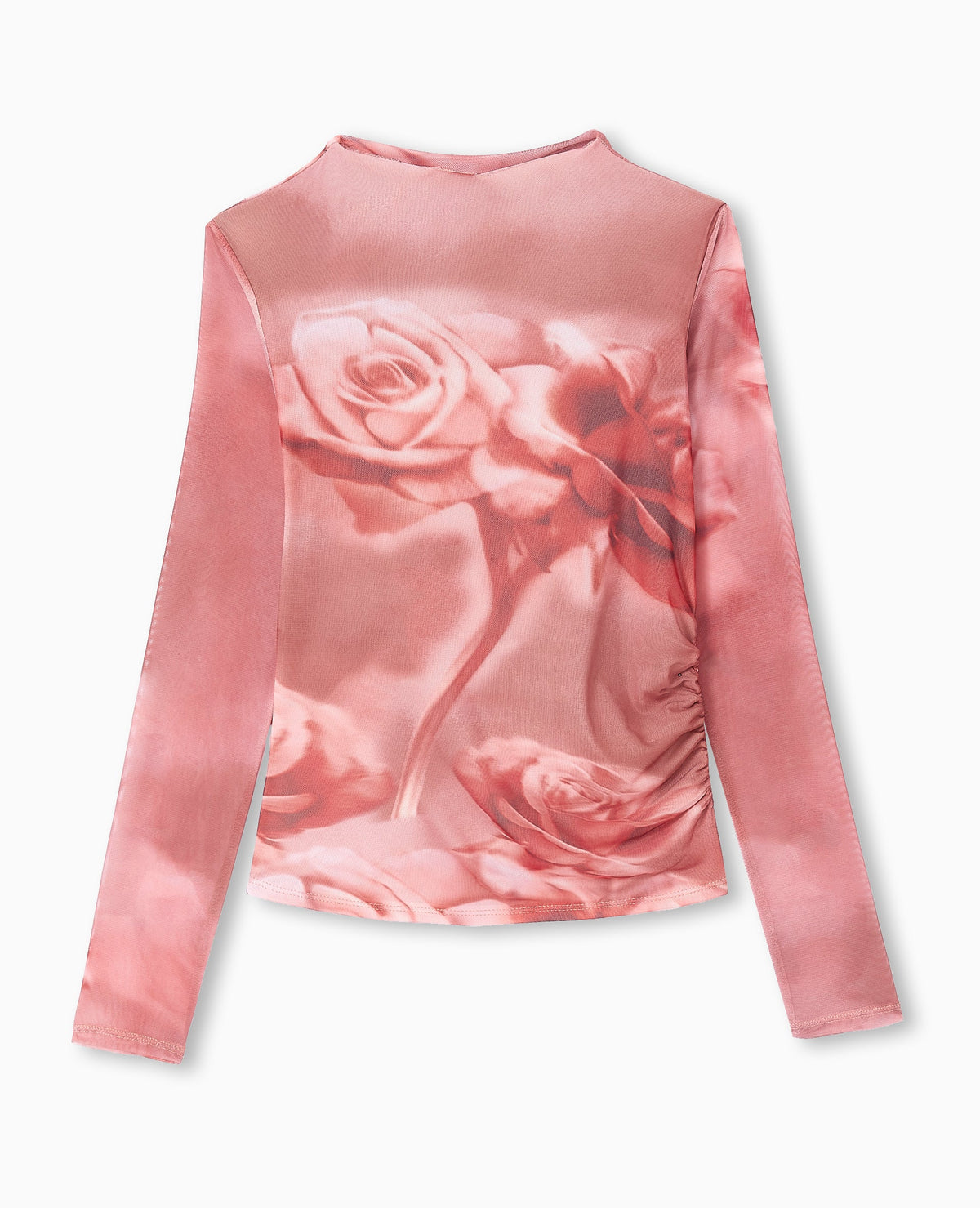 Top manches longues en résille motif roses