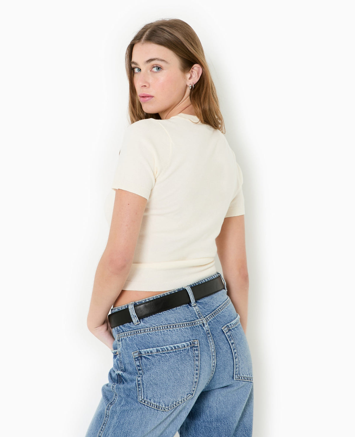 Pull manches courtes en maille fine