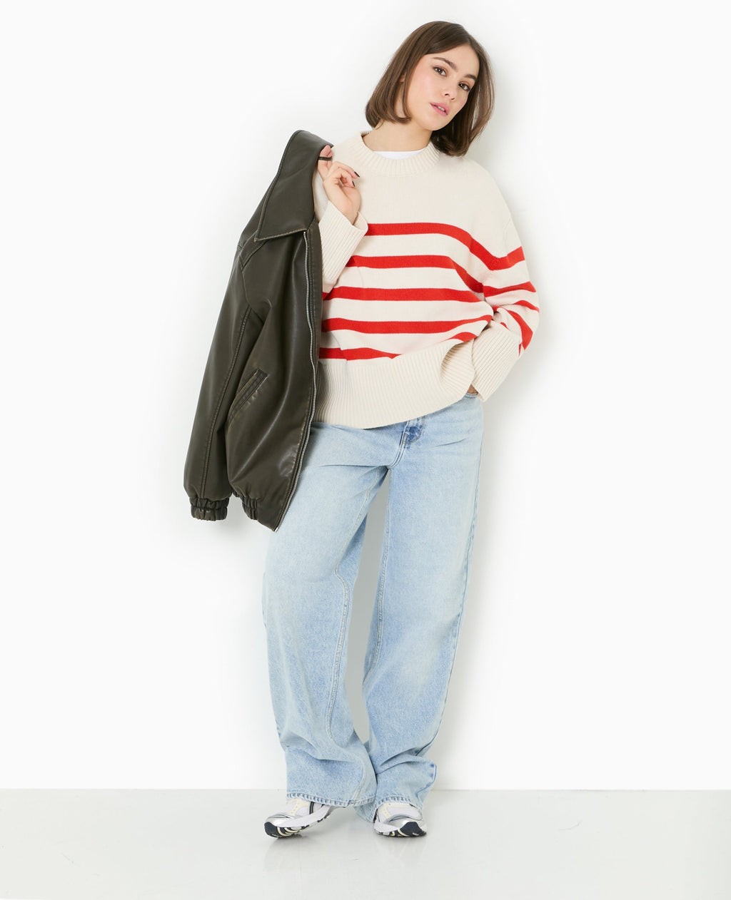 Pull oversize rayé avec grands bord-côtes