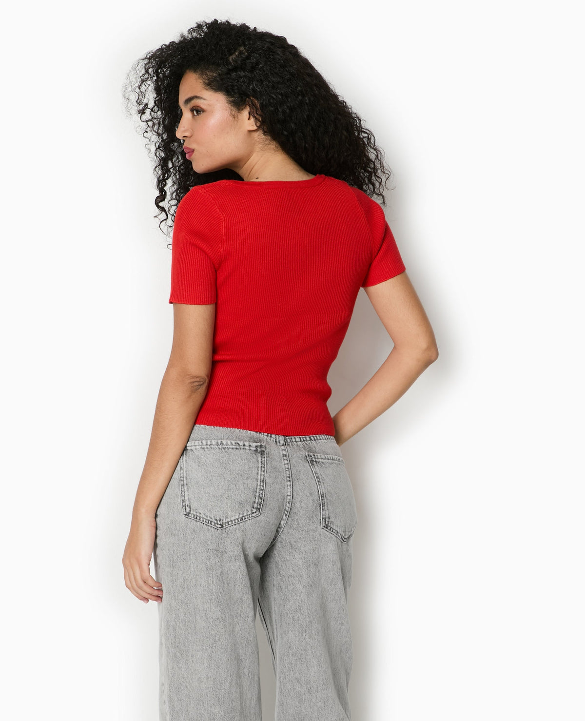 T-shirt boutonné en maille côtelée