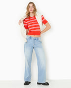 Pull manches courtes col polo motif rayures