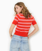Pull manches courtes col polo motif rayures