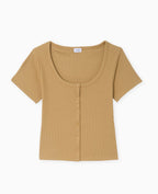 T-shirt court boutonné en maille côtelée
