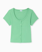T-shirt court boutonné en maille côtelée