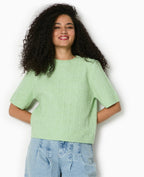 Pull manches courtes maille torsadée