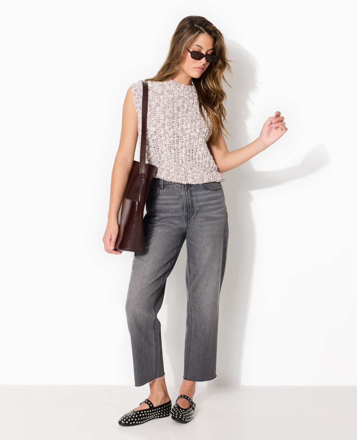 Pull sans manches en maille moulinée