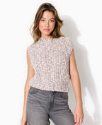 Pull sans manches en maille moulinée