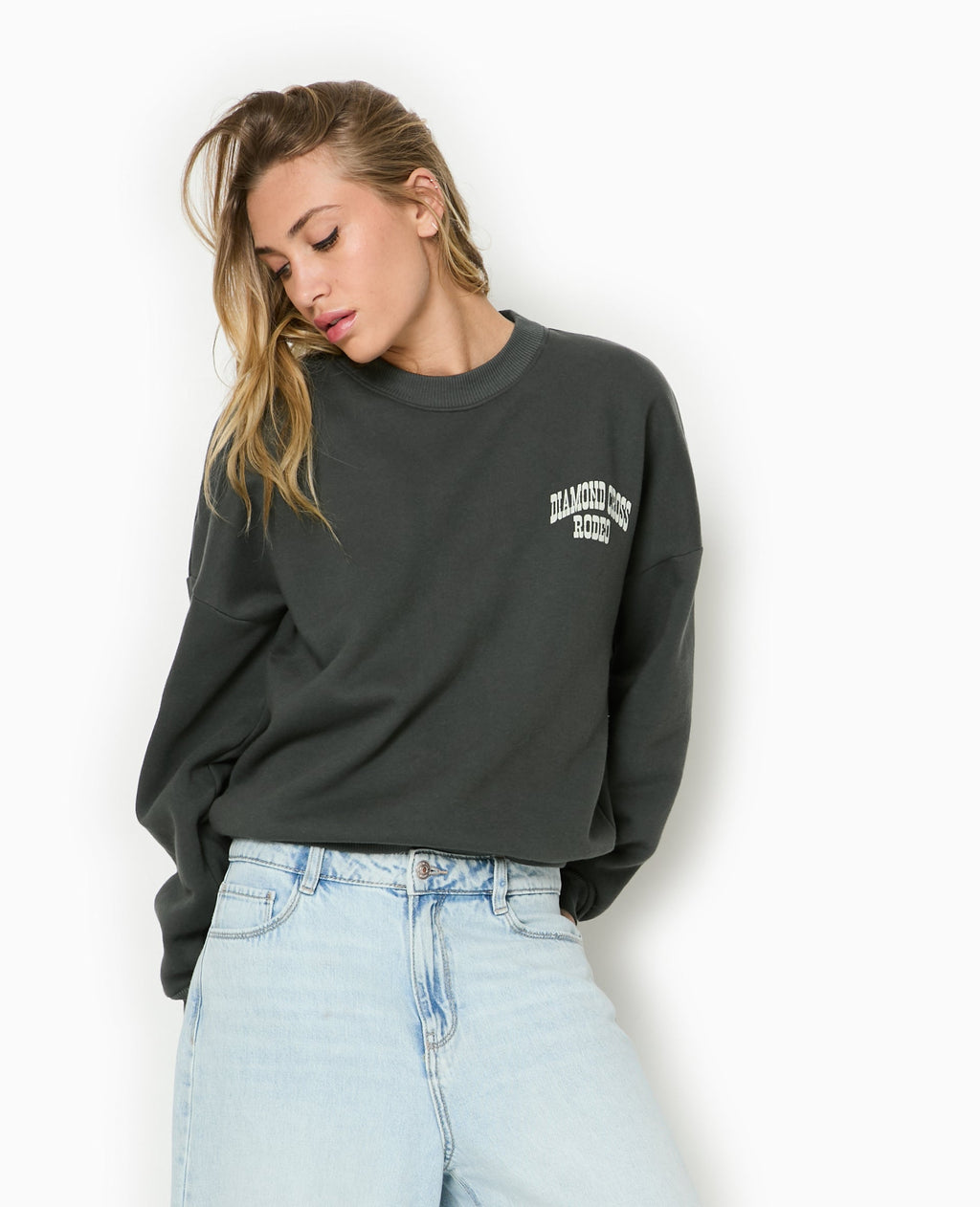 Sweat col rond avec print poitrine et dos