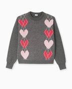 Pull col rond motif jacquard et cœurs