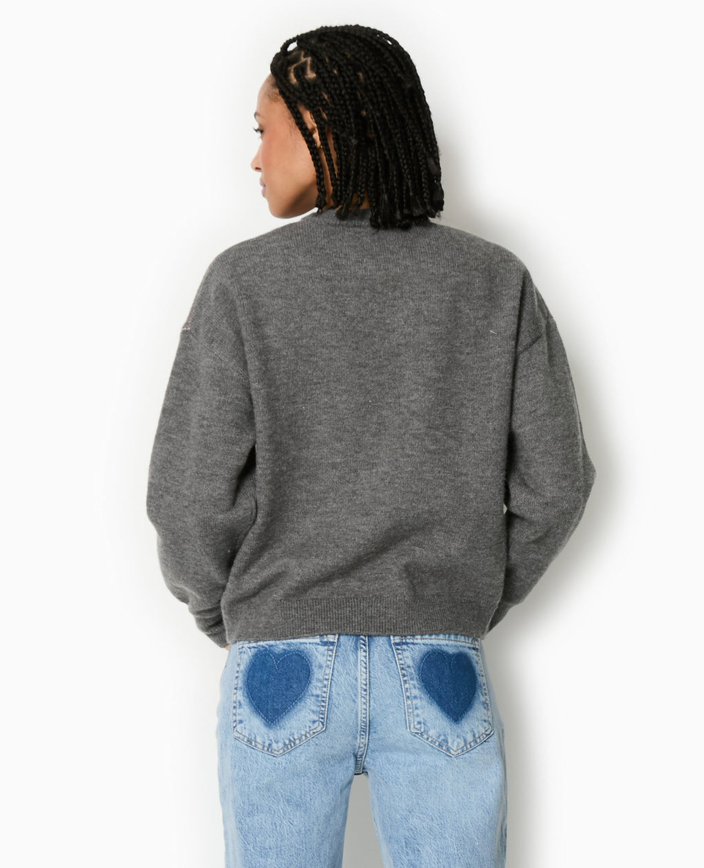 Pull col rond motif jacquard et cœurs